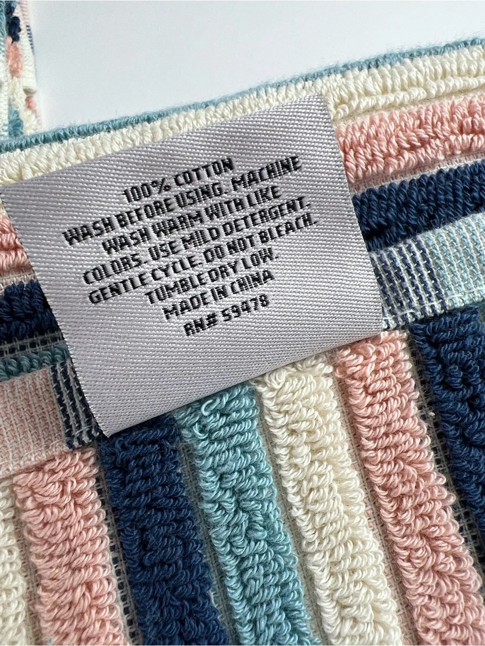 Rachel Zoe Bath Towel Set Striped Pink Navy Cream Soft 100% Cotton 2 Pc NEW